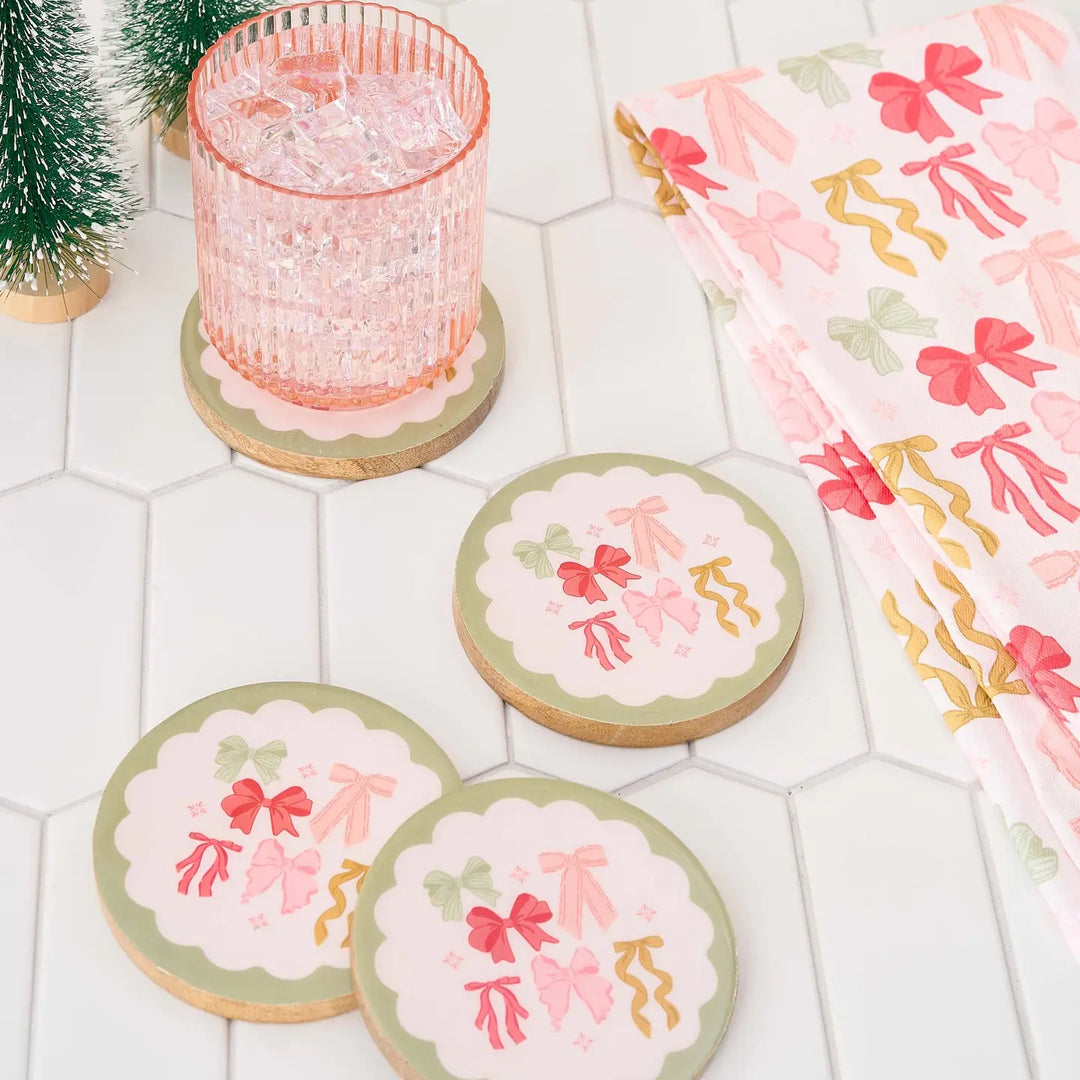 Wood Coaster Set- Bow Affair