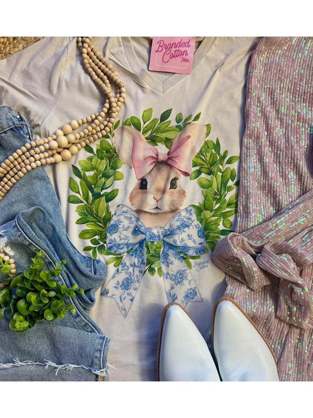 Bow Wreath Bunny Tee