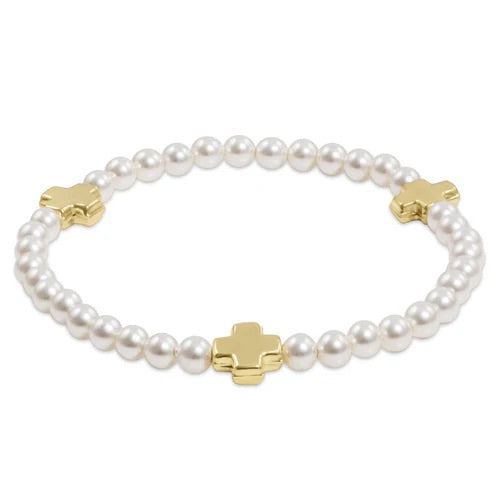 Signature Cross Pearl Pattern 4MM- Gold