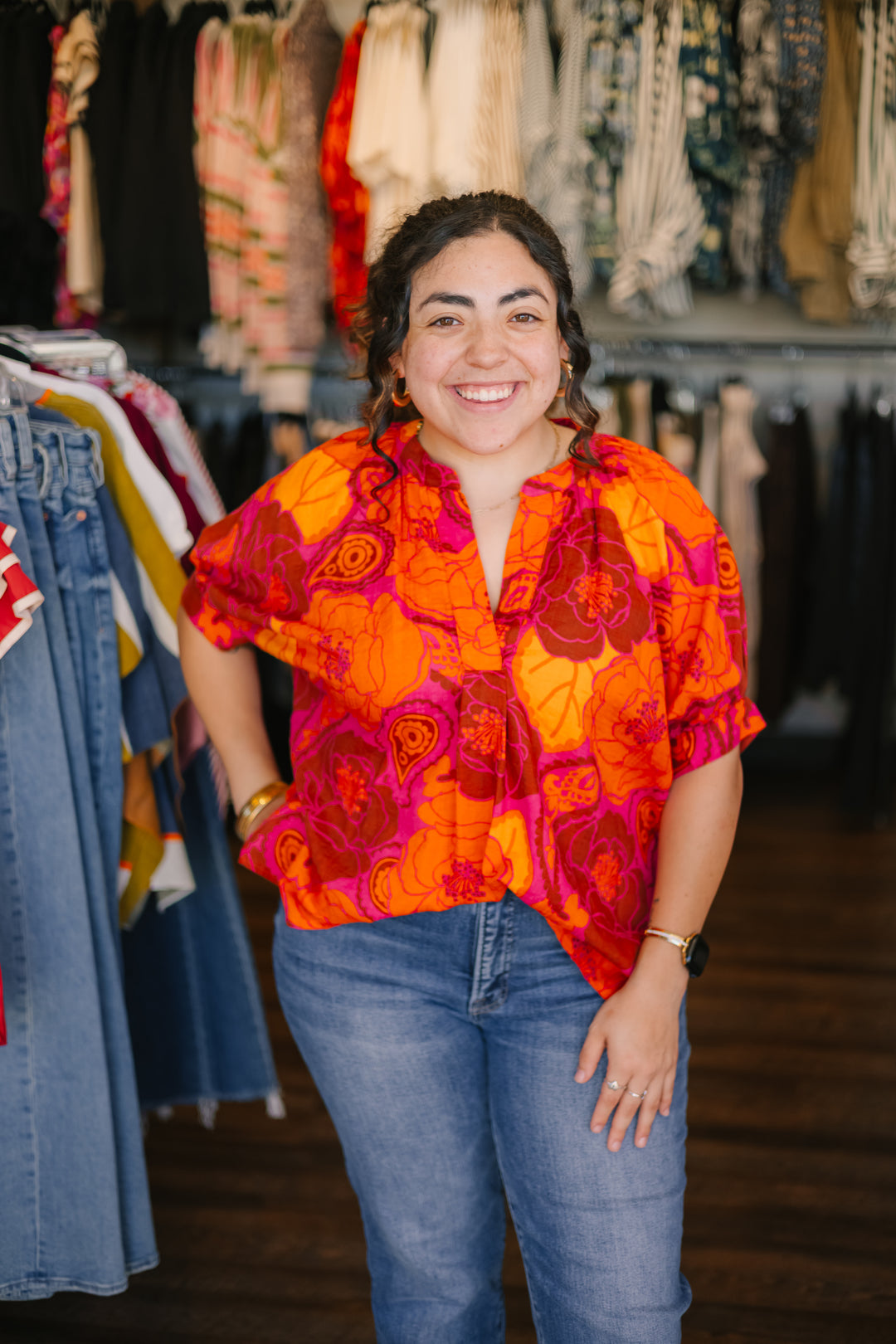 Bold Flower Popover Top