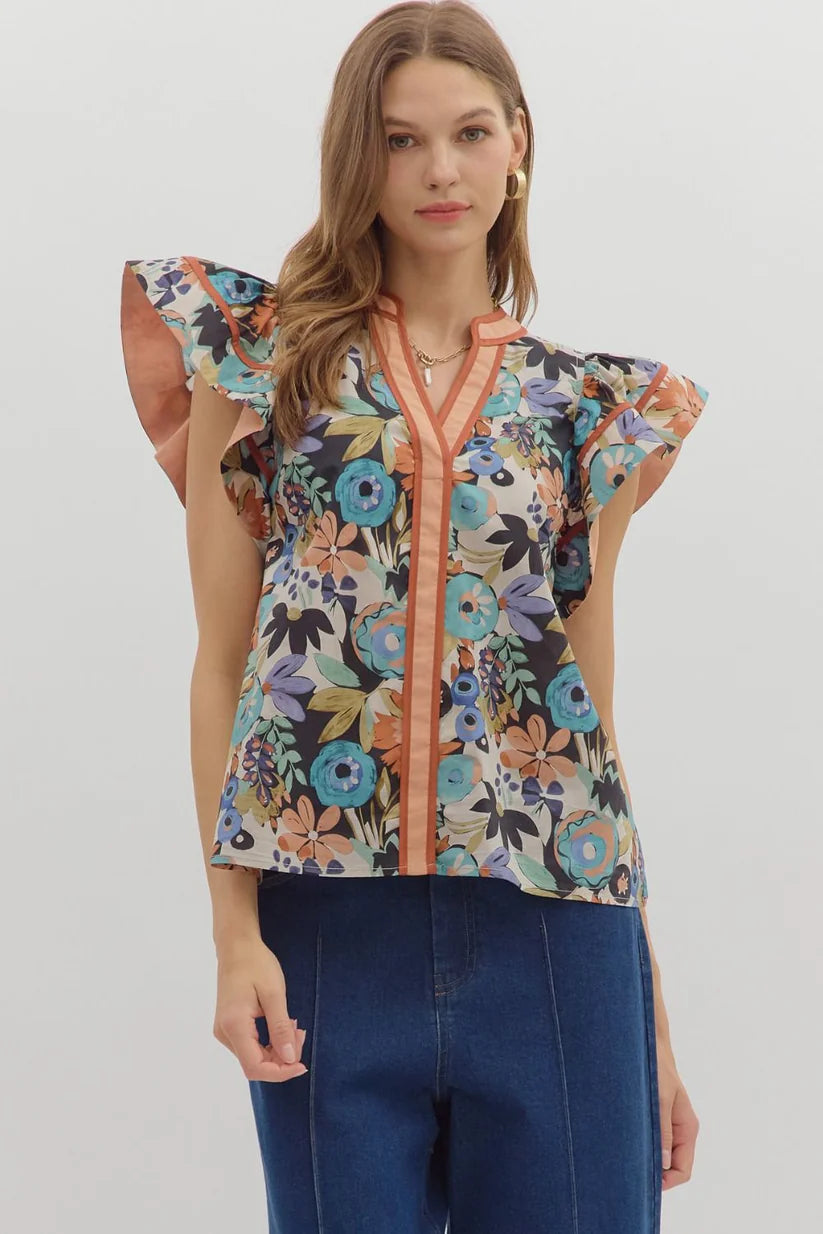 Floral Flutter Slv Top