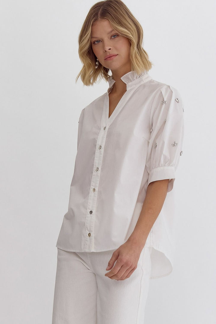 Button Up Sleeve Detail Blouse