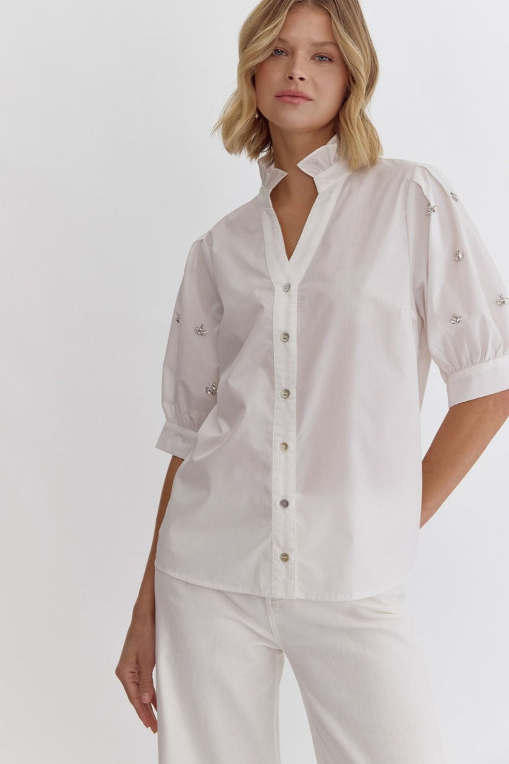 Button Up Sleeve Detail Blouse