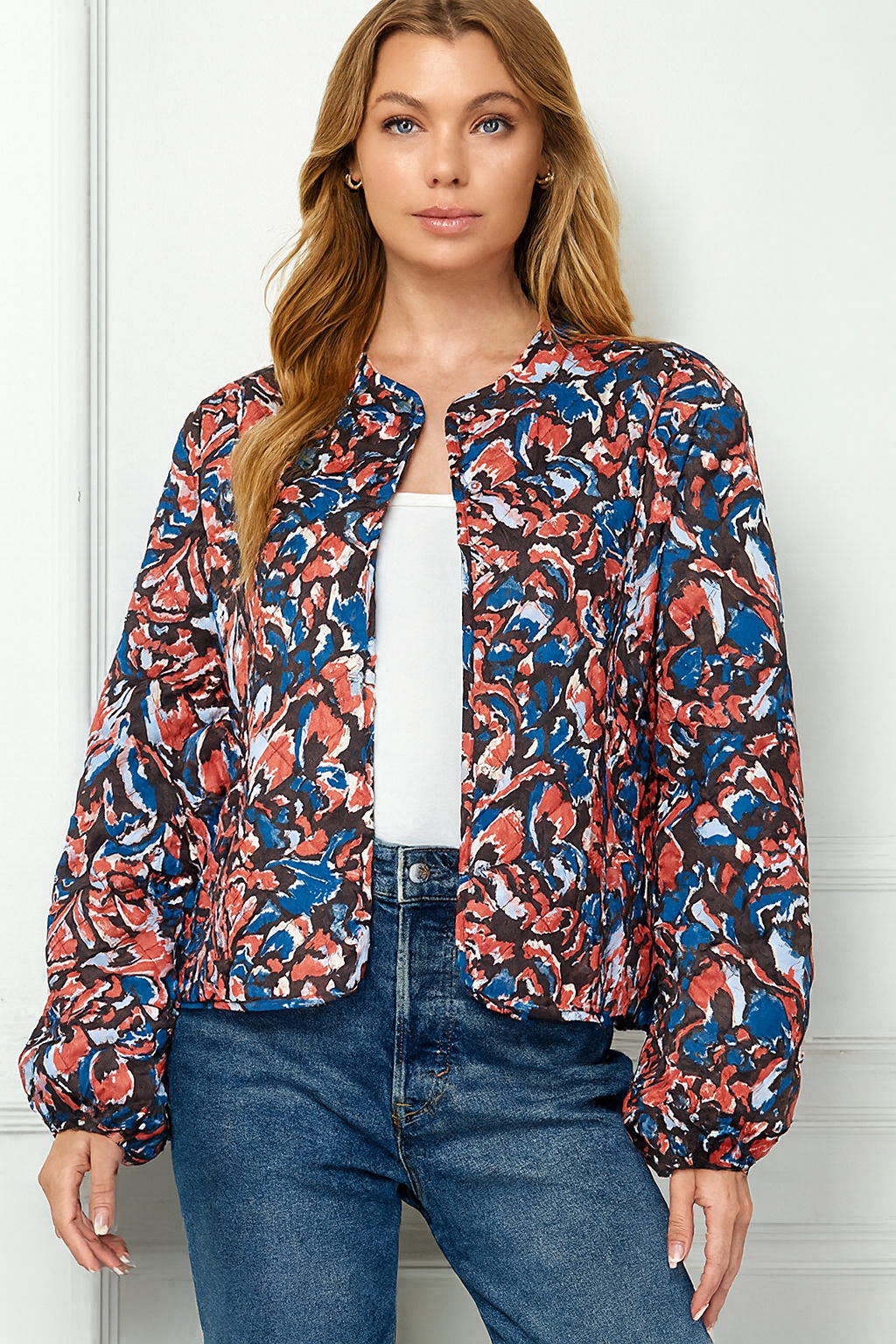 Print Quilted Long Sleeve Jacket