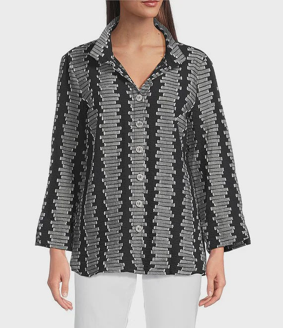 Woven Jacquard Button Front Blouse