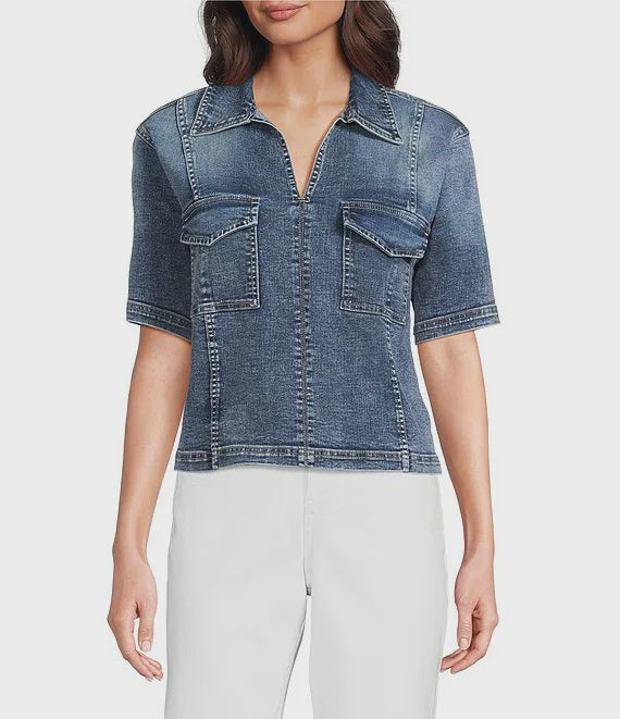 Denim Short Sleeve Top