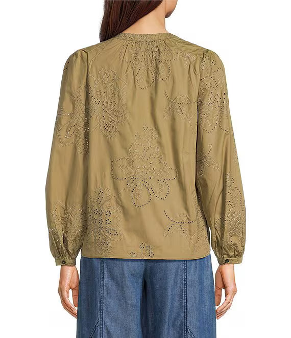 Long Sleeve Split Neck Blouse
