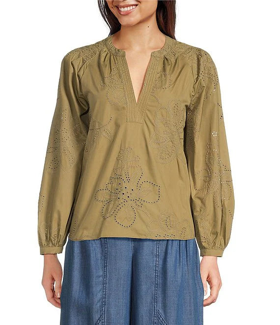 Long Sleeve Split Neck Blouse