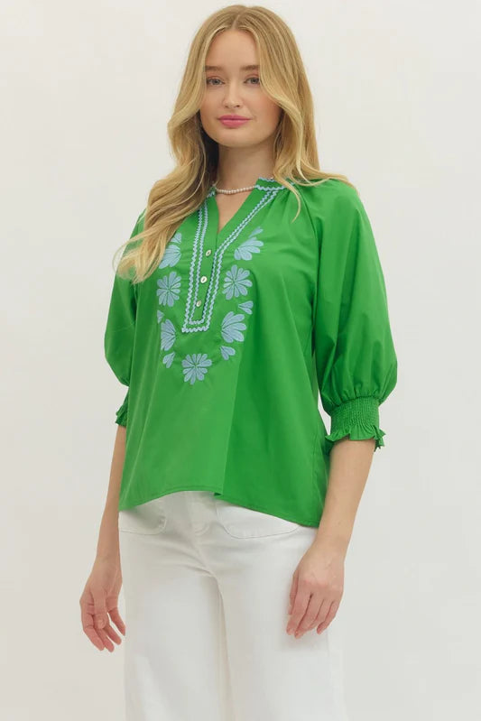 Embroidered Long Sleeve Top