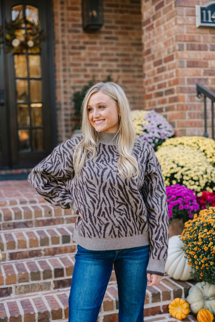 Zebra Half Mock Neck Sweater