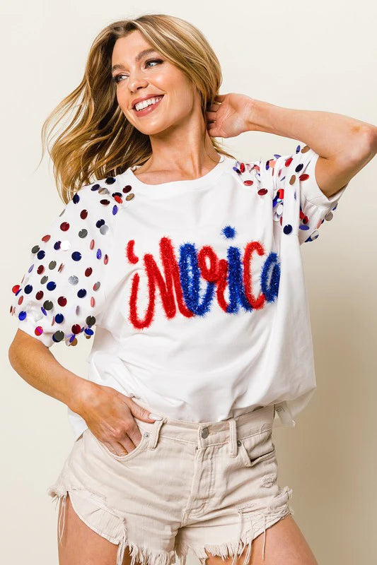 Metallic Letter 'Merica Top