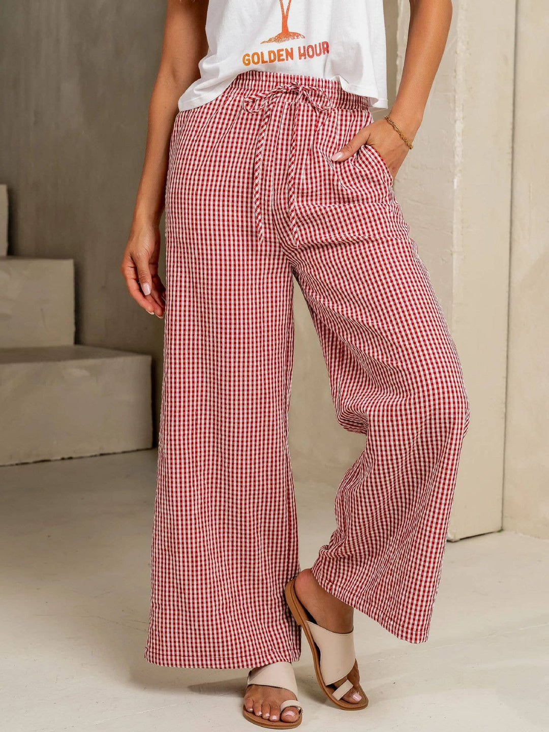 Gingham Wide Leg Pant