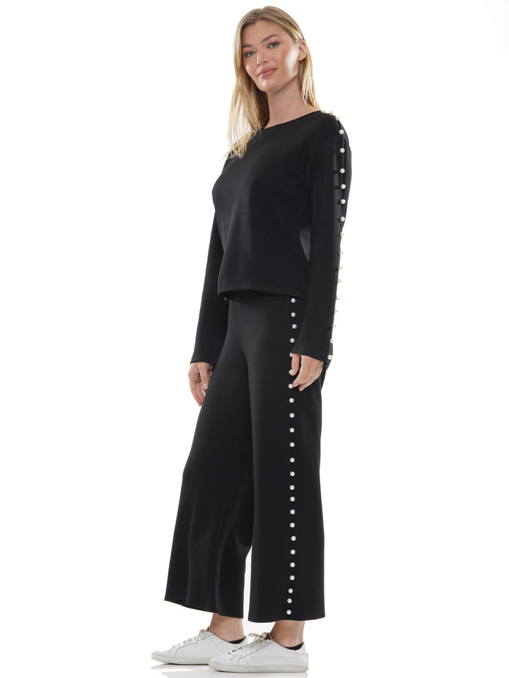 Light Lyocell Wide Legged Pants With Pearl