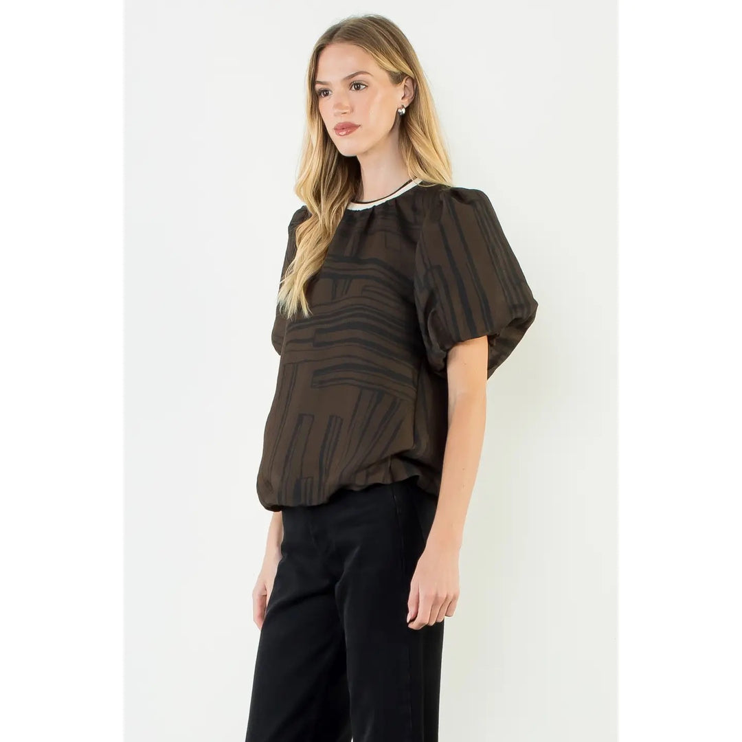 Puff Sleeve Zebra Print Top
