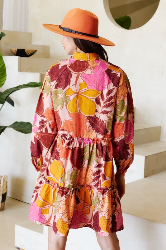 Tropical Print Button Down Shirt Dress