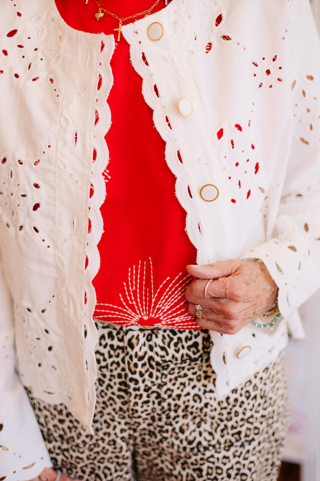 Embroidered Round Neck Top