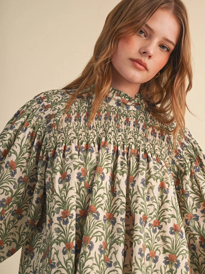 Smocked Floral Blouse