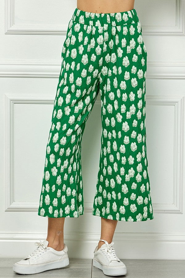 Flower Jacquard Cropped Wide Pants