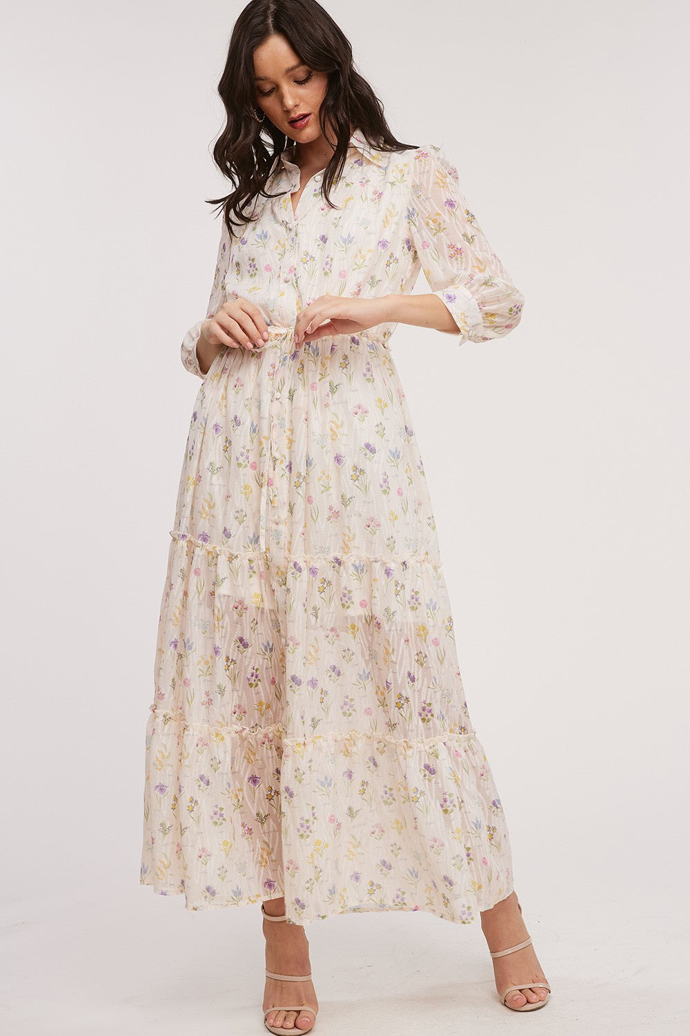 Floral Chiffon Shirt Style Mini Dress