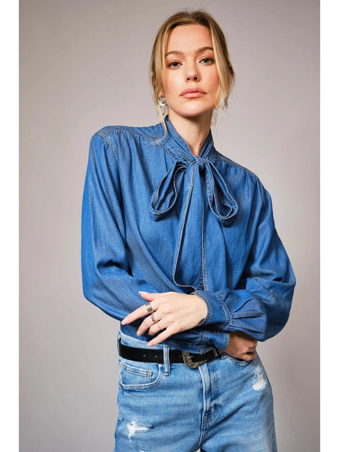 Tie Neck Button Up Blouse