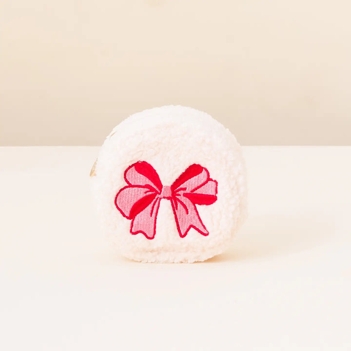 Circle Teddy Pouch- Red Bow