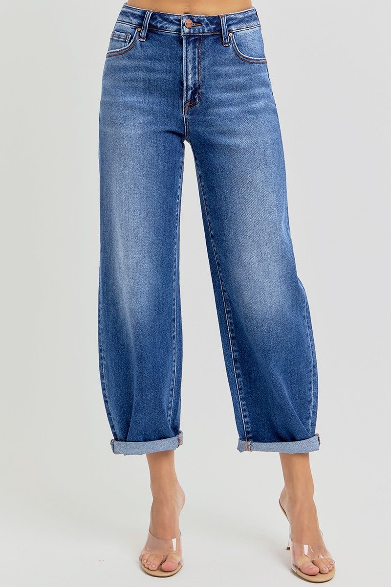 High Rise Crop Barrel Cuffed Jean
