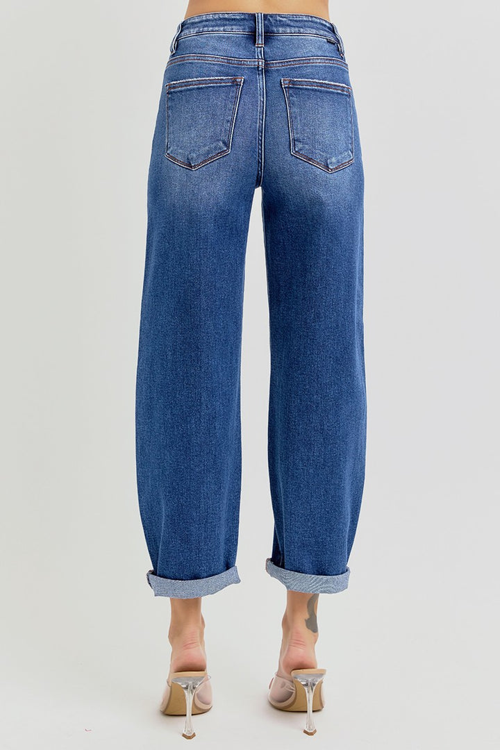 High Rise Crop Barrel Cuffed Jean