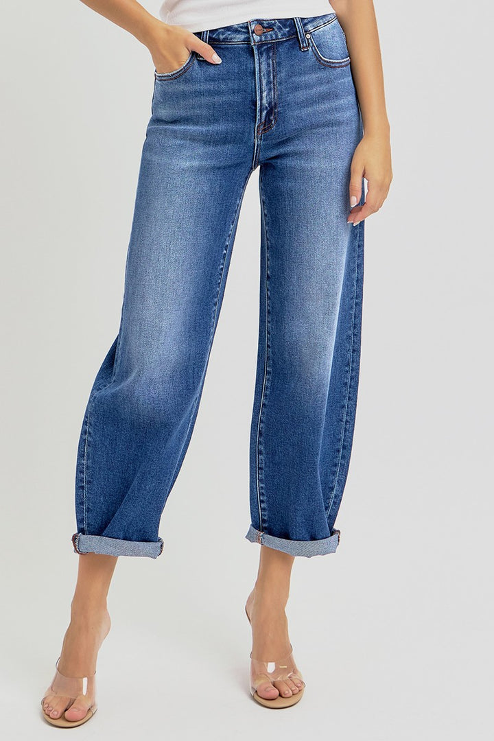 High Rise Crop Barrel Cuffed Jean