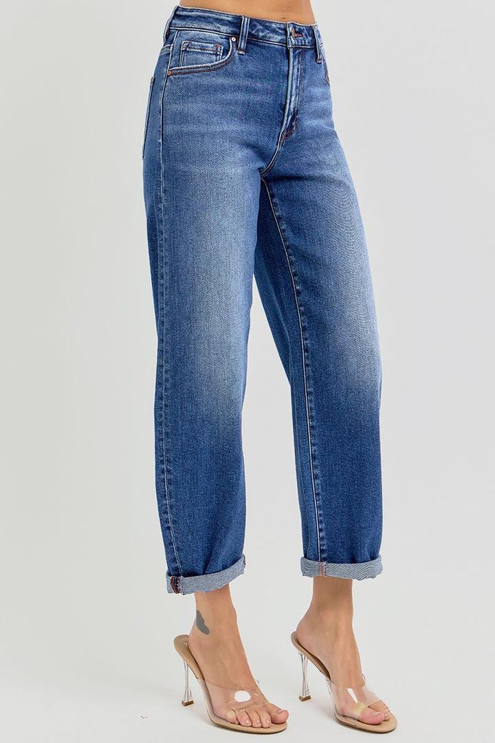 High Rise Crop Barrel Cuffed Jean