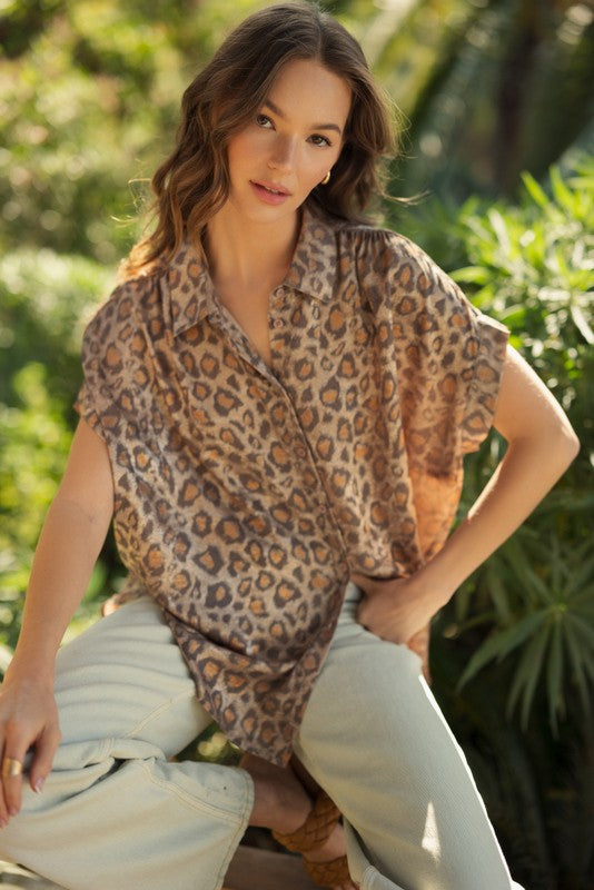 Leopard Button Up Top