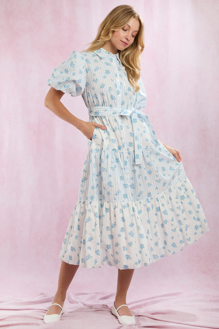 Bluebonnet Poplin Floral Bubble Dress