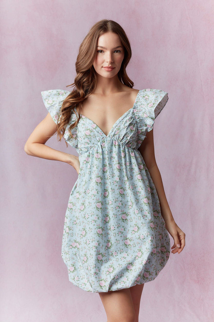 Floral Bubble Hem Mini Dress