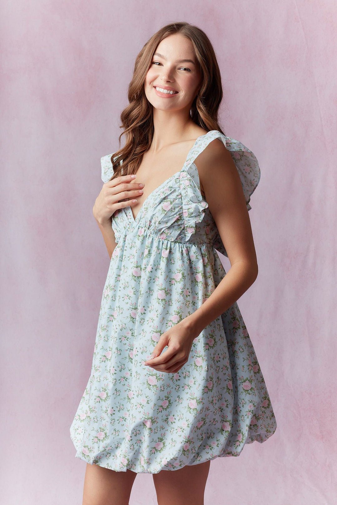 Floral Bubble Hem Mini Dress