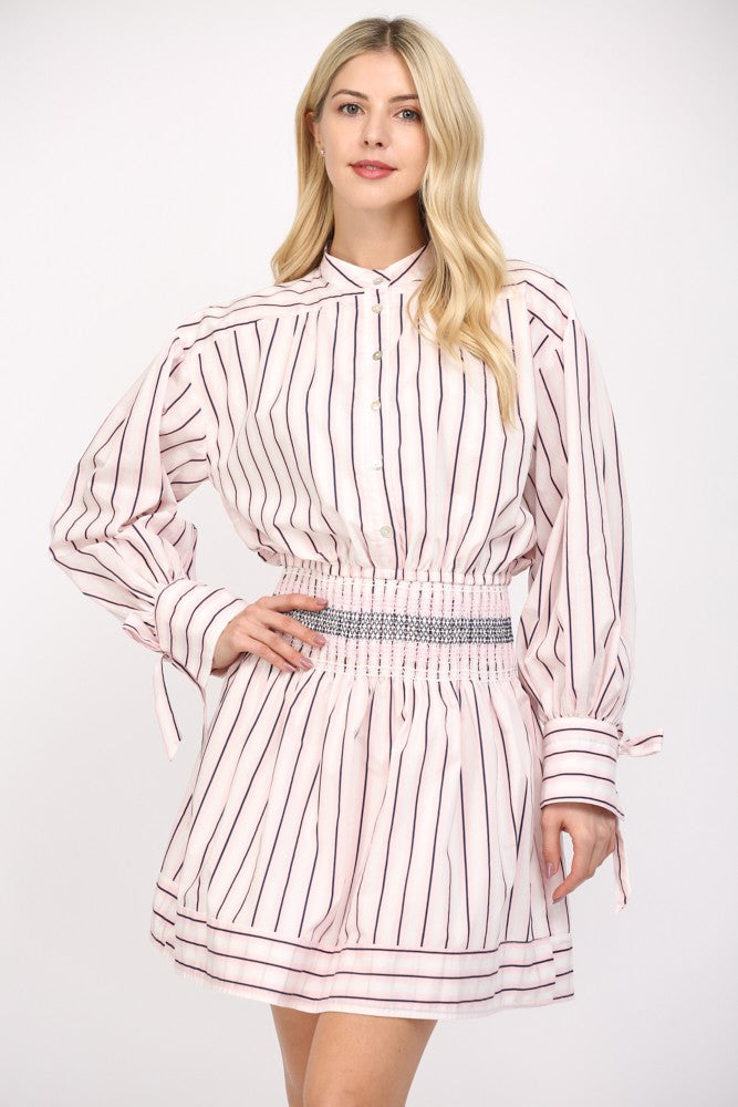 Stripe Smocked Waist Shirt Dress