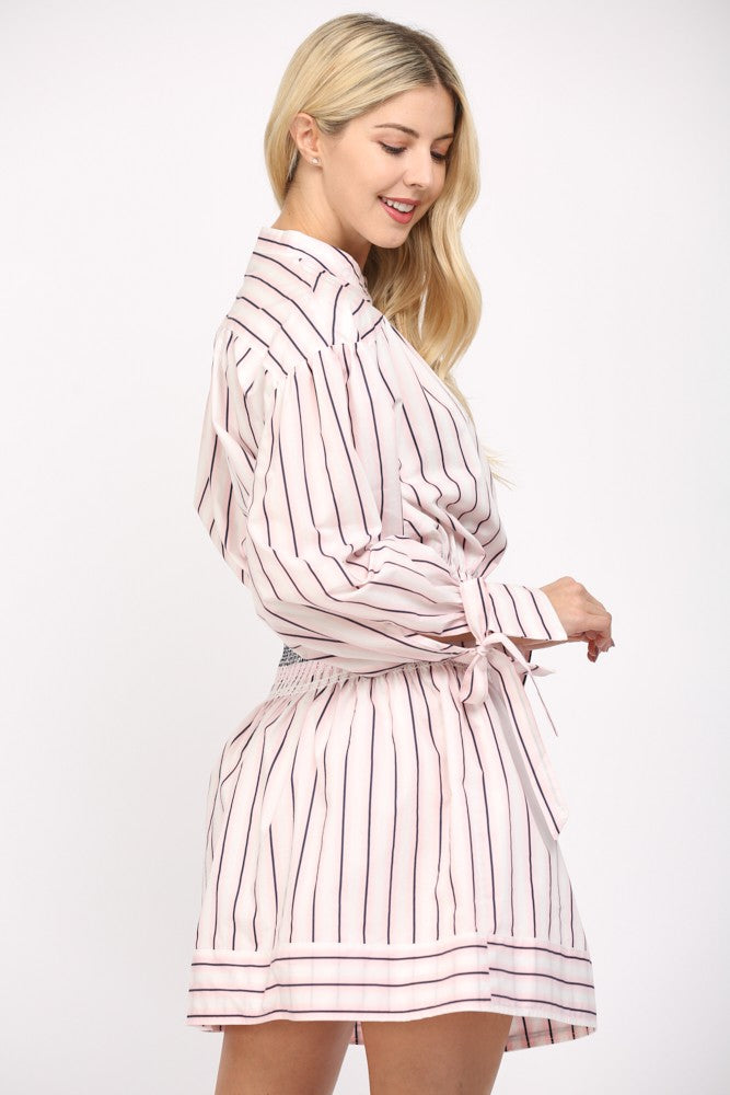 Stripe Smocked Waist Shirt Dress