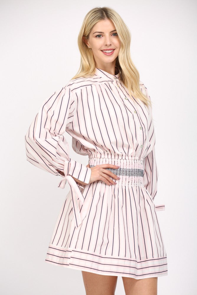 Stripe Smocked Waist Shirt Dress