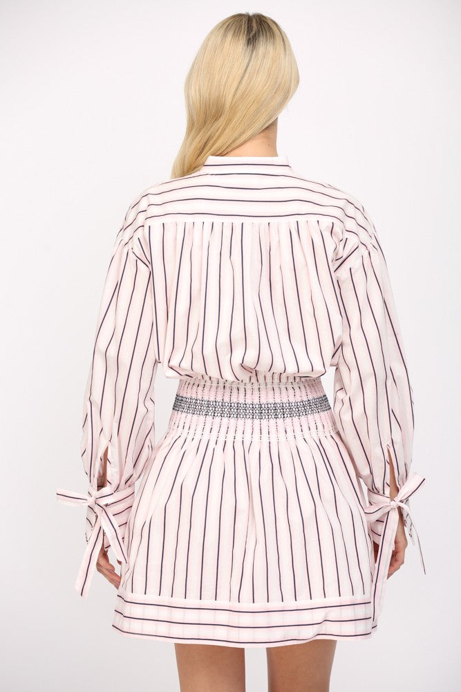 Stripe Smocked Waist Shirt Dress