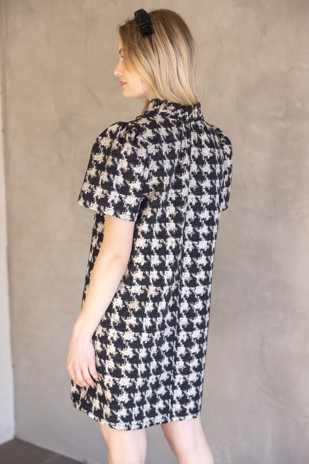 Houndstooth Velvet Ruffle Dress