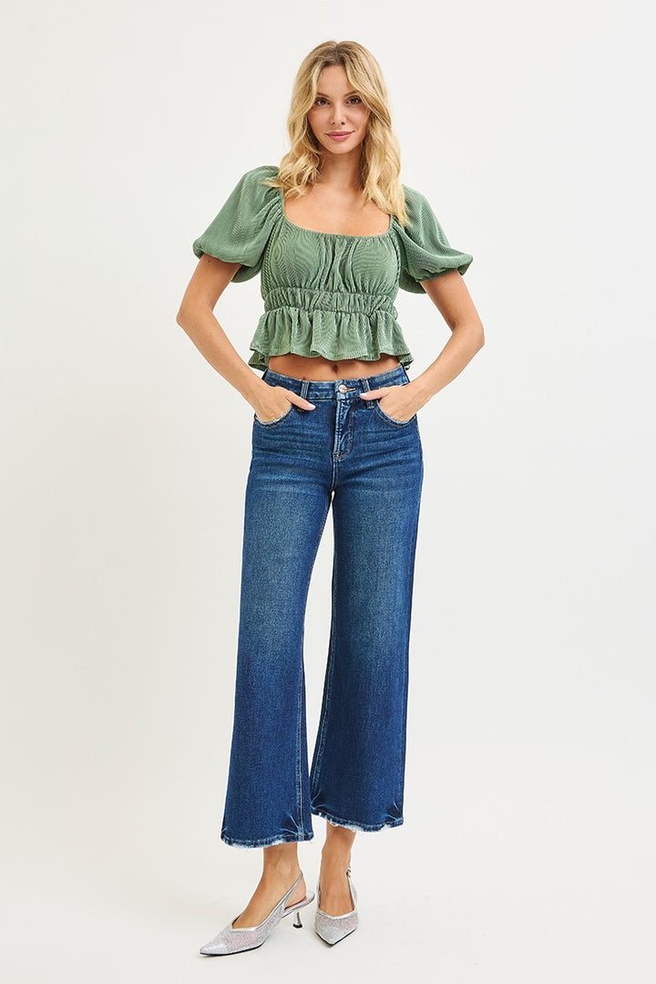 High Rise Crop Wide Leg Jeans