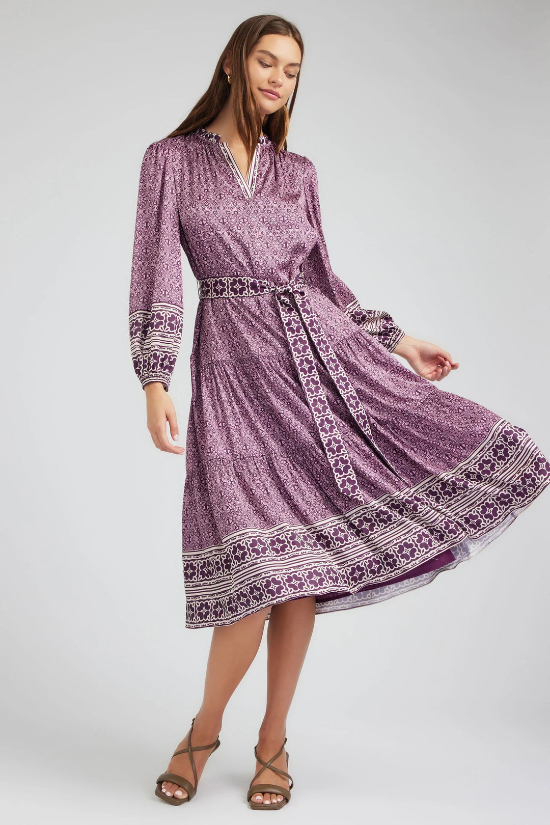 Split Neck Ruffled Collar Long Dress