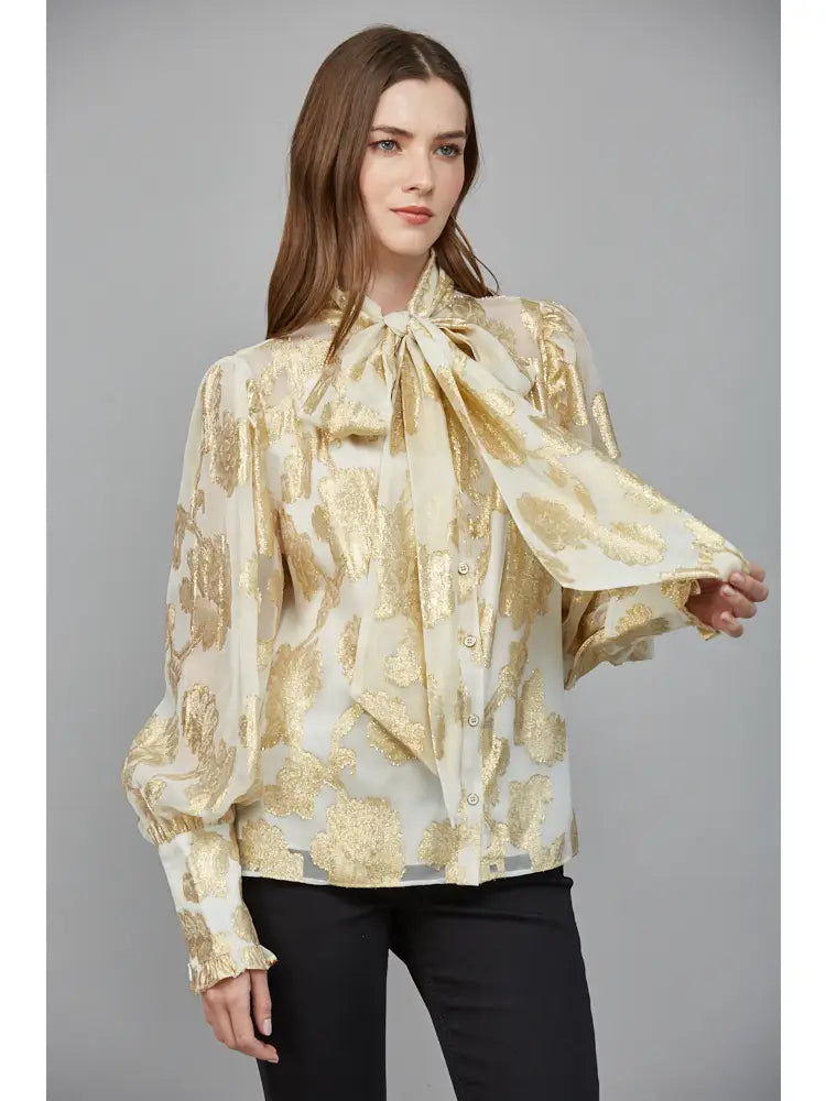 Metallic Jacquard Chiffon Blouse