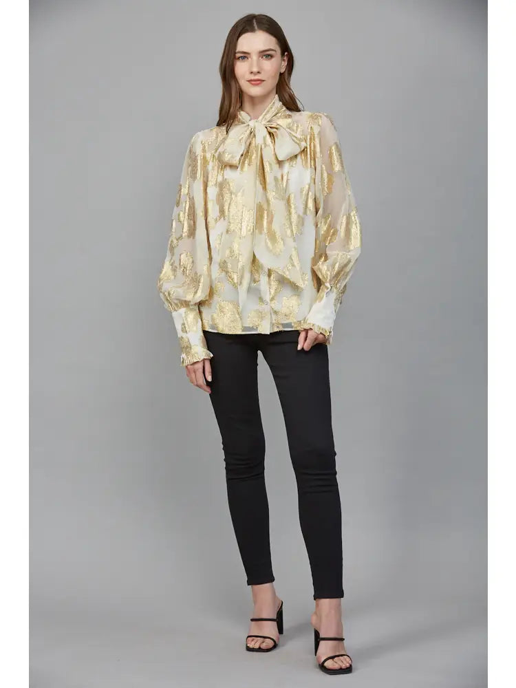 Metallic Jacquard Chiffon Blouse