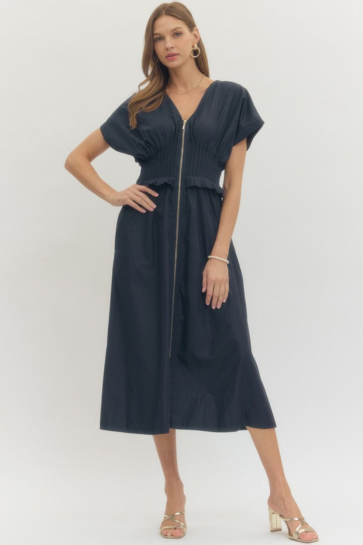 Solid Short Sleeve Midi Dress