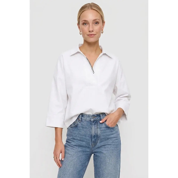 Stitch Detail Split Neck Blouse