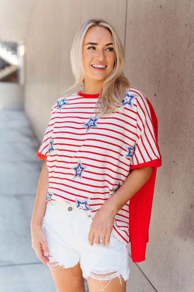 Striped Jersey Sequin Top