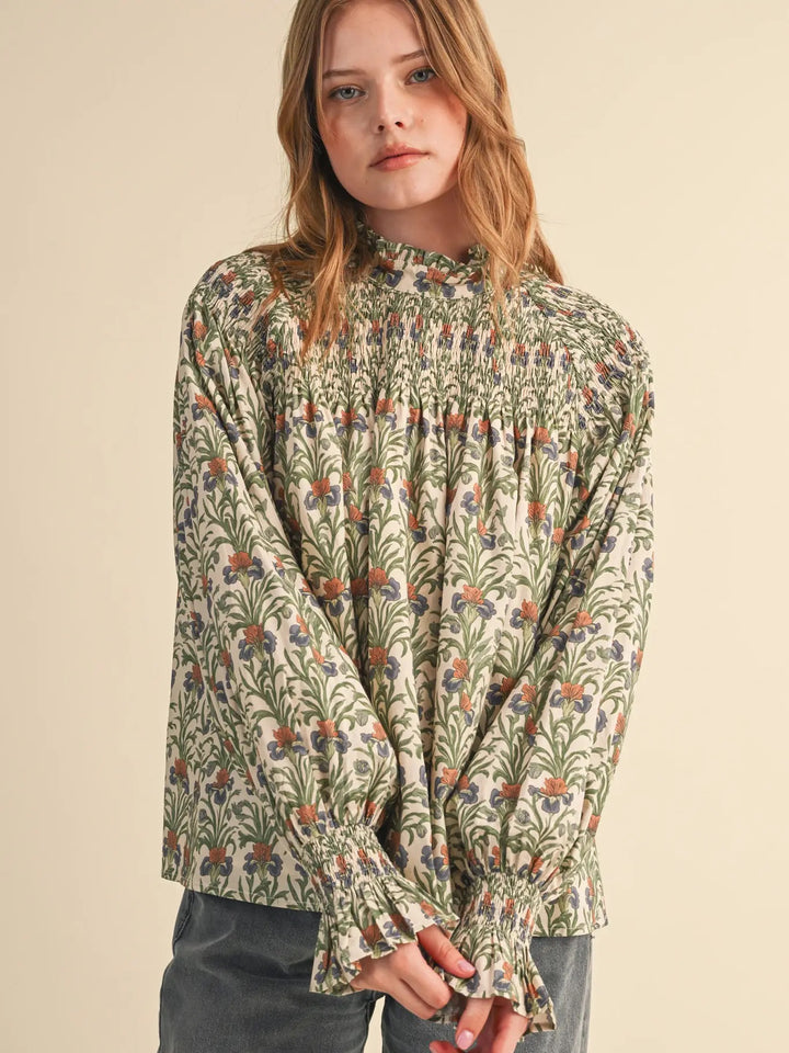 Smocked Floral Blouse
