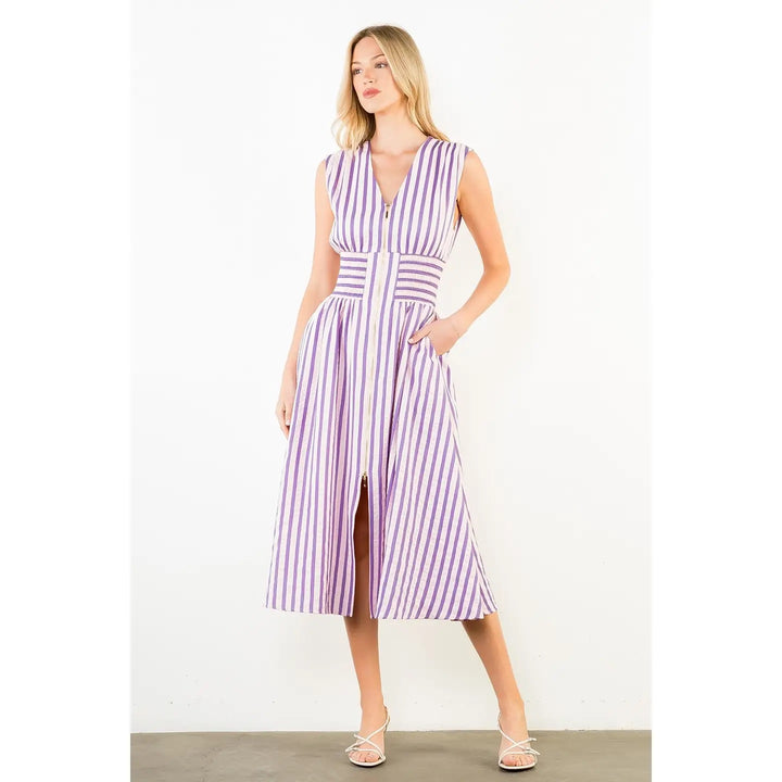 Vertical Stripe Zippered Dress