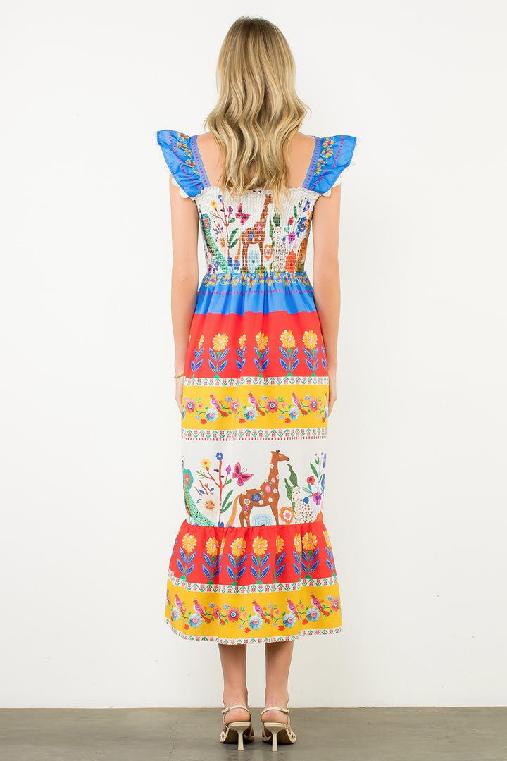 Flutter Sleeve Floral Maxi Dress