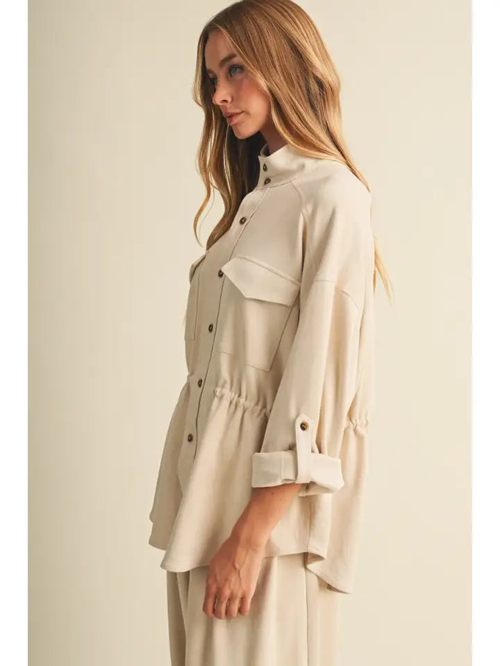 Suede-Finish Drawstring Utility Jacket