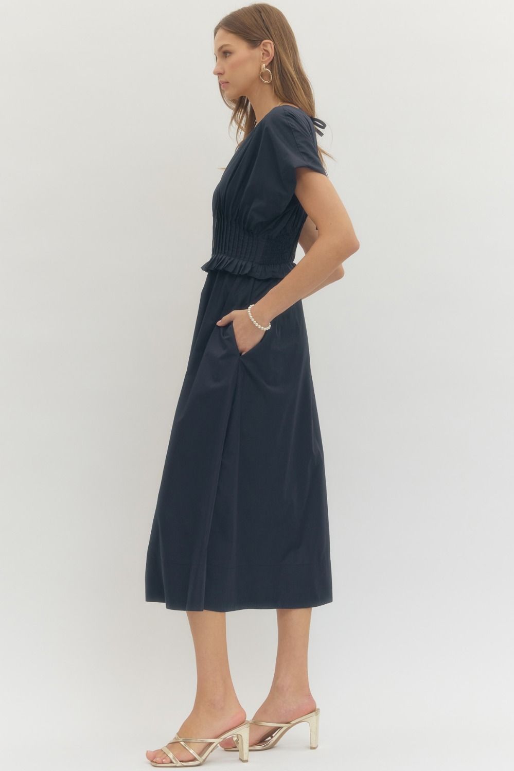 Solid Short Sleeve Midi Dress